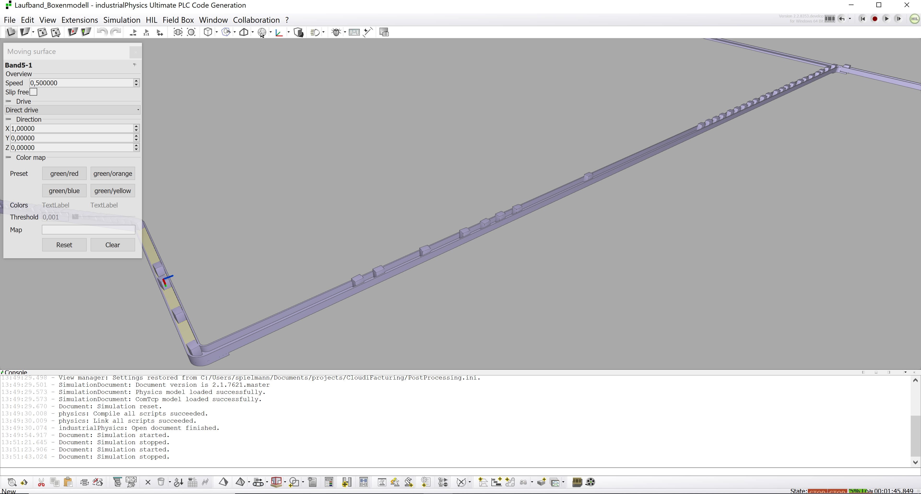 SIM model developed for the production line